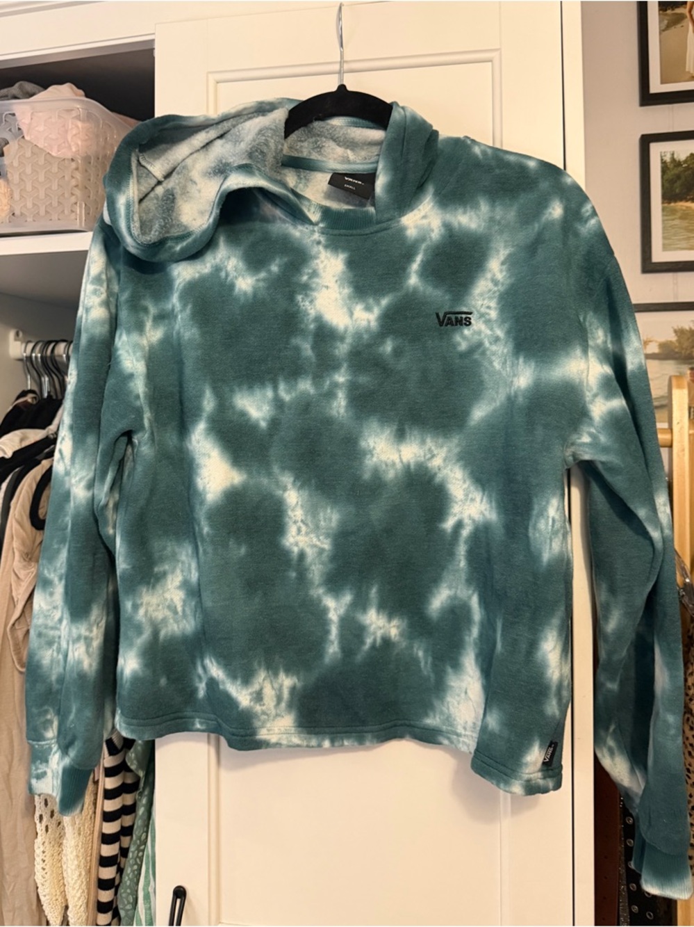 Vans Teal and White Tie-Dye Pullover Hoodie